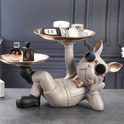 Escultura Decorativa Bandeja Buldogue Francés