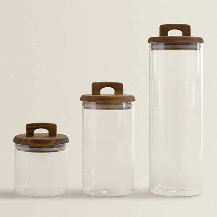 Kit - 3 Potes de Vidrio con Tapa de Bambú