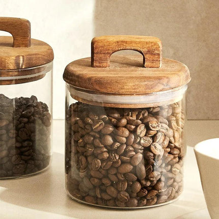 Kit - 3 Potes de Vidrio con Tapa de Bambú