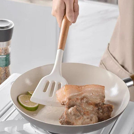 Kit Utensilios de Cocina Silicona con Mango de Madera - 12 Piezas