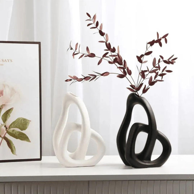 Vaso decorativo para sala de cerámica 2 piezas en 1